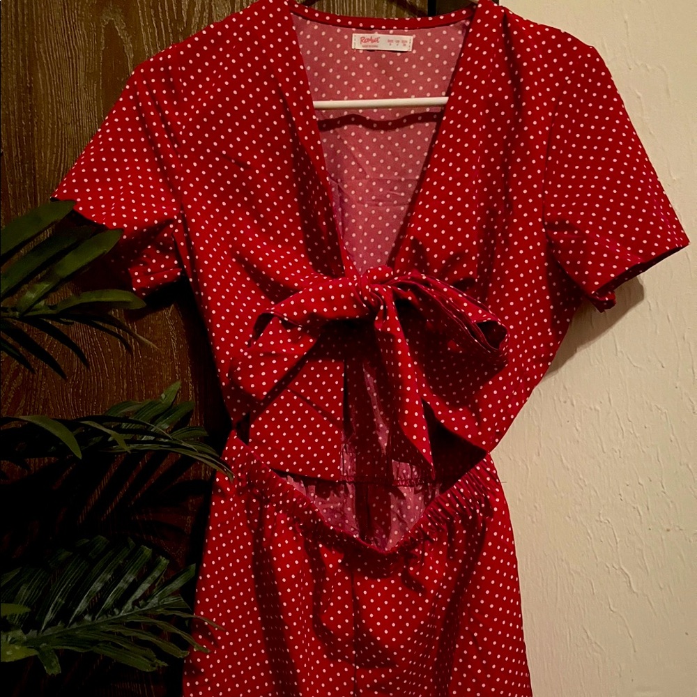 Red Polka Dot Romper from Romwe